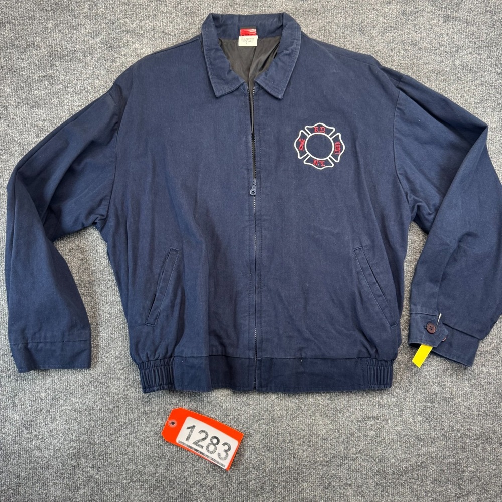 Vintage New York Fire Deptartment Jacket Mens L Blue NYFD Made USA Ladder 62